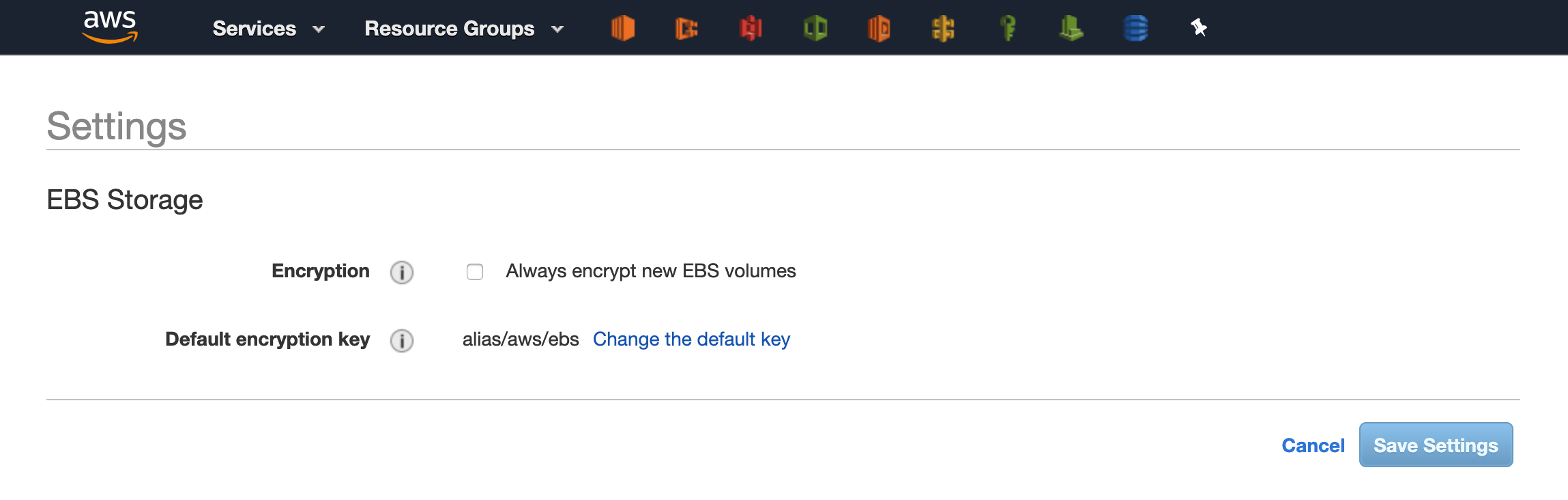 Selecting AWS EBS Volume default encryption